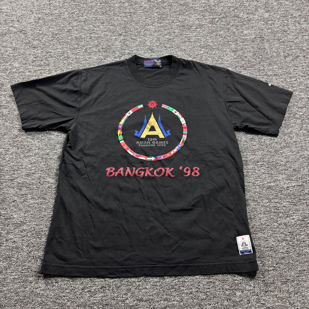 Vintage 1998 13th Asian Games Bangkok Graphic Black Sportswear T-Shirt Size XL